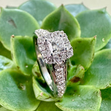 Load image into Gallery viewer, Preloved Vera Wang 18ct White Gold Princess Cut Halo Diamond Ring
