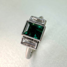 Load image into Gallery viewer, Platinum Baguette Cut Spinel &amp; Diamond 3 Stone Ring
