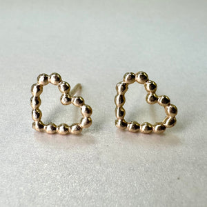 9ct Yellow Gold Bobbly Heart Studs