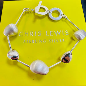 Sterling Silver Pebble Bracelet, Satin & Polished Chris Lewis