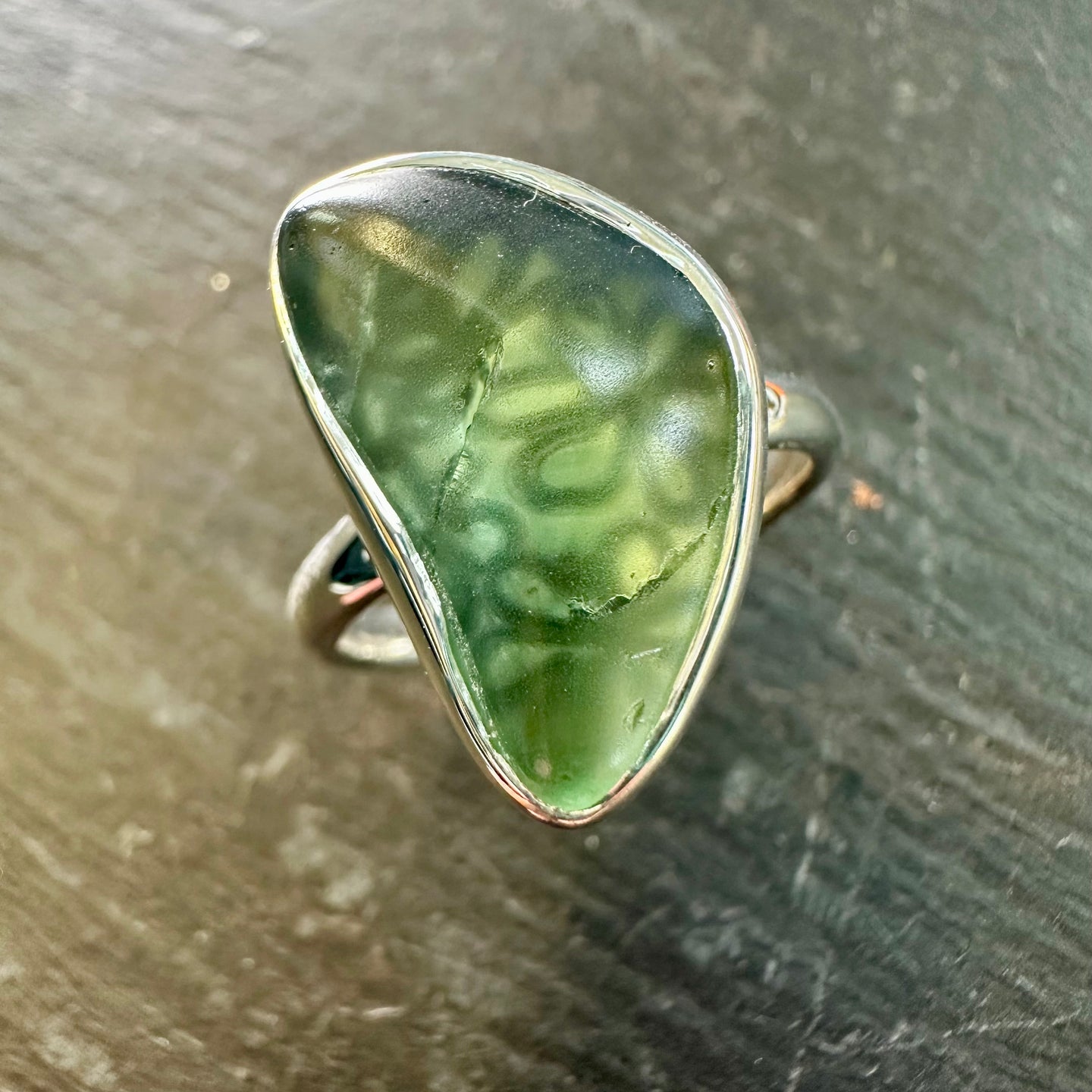 Sterling Silver Green Sea Glass Ring