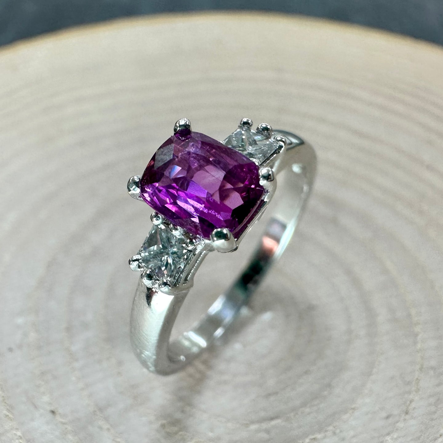 Hot Pink Sapphire & Diamond Ring