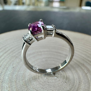 Hot Pink Sapphire & Diamond Ring