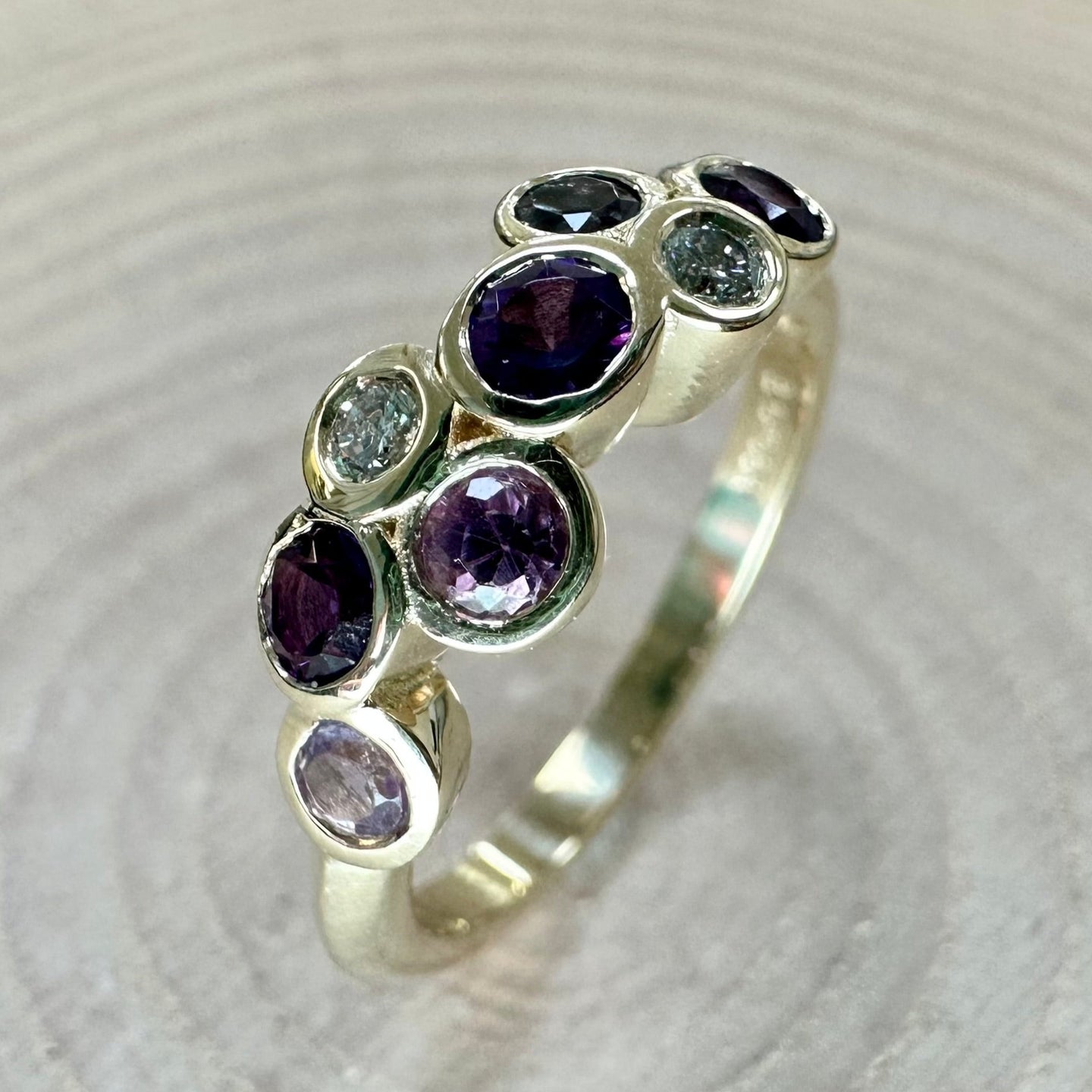 9ct Yellow Gold Amethyst & Diamond Ring