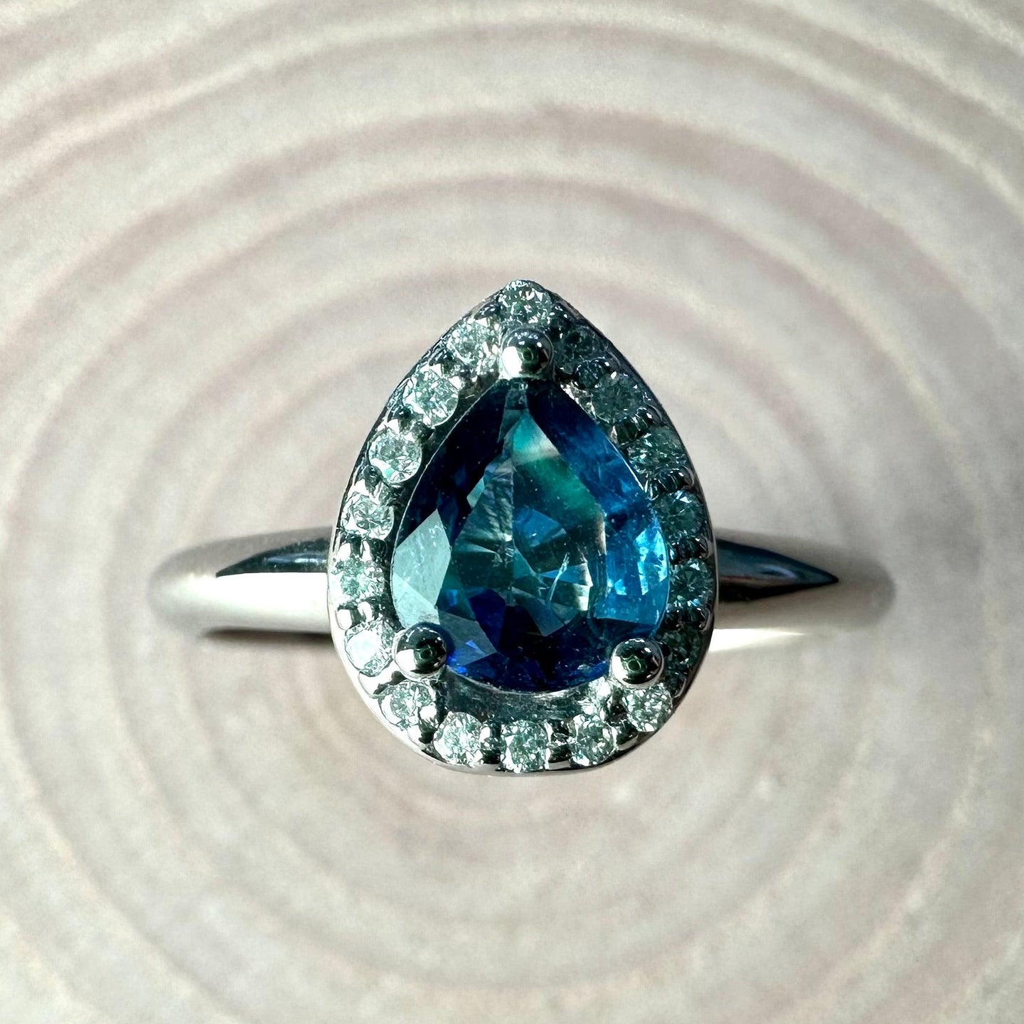 Sapphire & Diamond Halo Ring