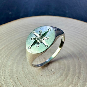 Silver Diamond Set Signet Ring