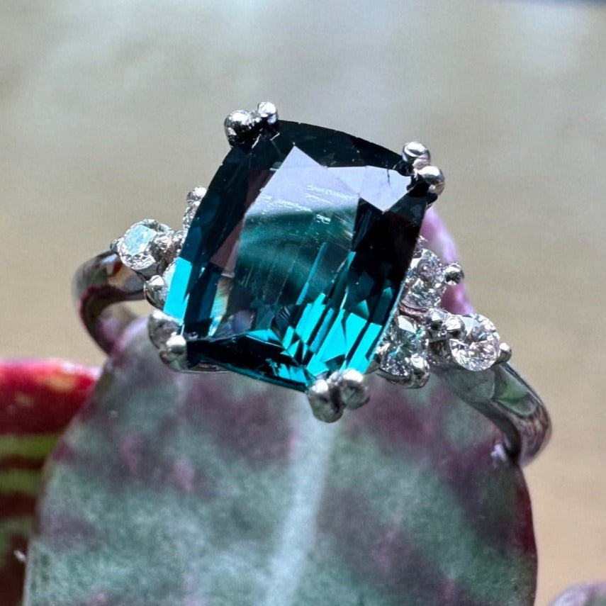 Teal Spinel & Diamond Ring