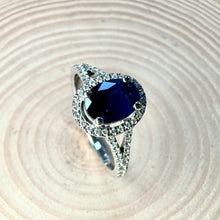 Load image into Gallery viewer, 9ct White Gold Sapphire &amp; Diamond Halo Ring
