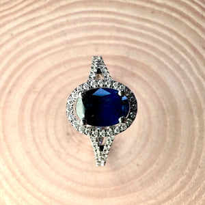 9ct White Gold Sapphire & Diamond Halo Ring