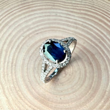 Load image into Gallery viewer, 9ct White Gold Sapphire &amp; Diamond Halo Ring
