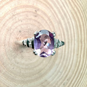 Sterling Silver Amethyst & Diamond Ring