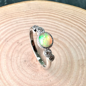 9ct White Opal & Diamond Staggered Ring