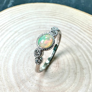 9ct White Opal & Diamond Staggered Ring