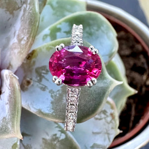 Hot Pink Natural Padparadscha Sapphire & Diamond Ring