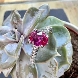 Hot Pink Natural Padparadscha Sapphire & Diamond Ring