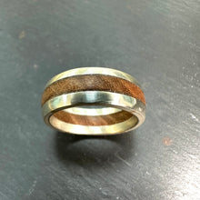 Load image into Gallery viewer, Sterling Silver &amp; Wood Inlay Wedding Band
