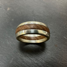 Load image into Gallery viewer, Sterling Silver &amp; Wood Inlay Wedding Band
