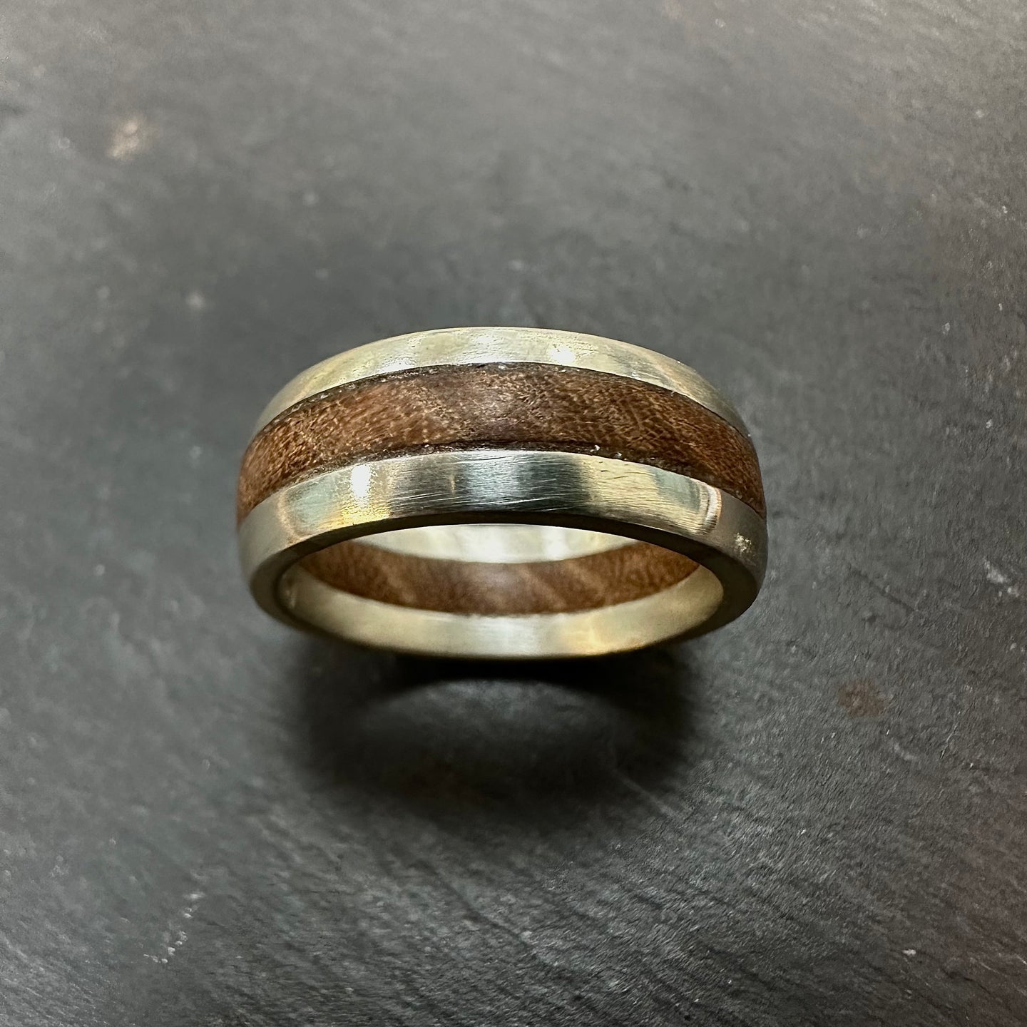Sterling Silver & Wood Inlay Wedding Band