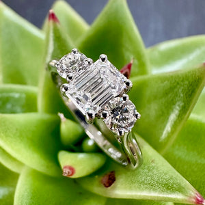 Preloved Platinum Three Stone Emerald Cut Diamond  Ring