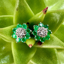 Load image into Gallery viewer, Preloved 9ct White Gold Emerald and Diamond Studs
