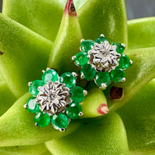 Load image into Gallery viewer, Preloved 9ct White Gold Emerald and Diamond Studs
