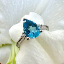 Load image into Gallery viewer, White Gold Pear Shaped Blue Topaz &amp; Diamond Ring
