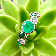 Load image into Gallery viewer, 9ct White Gold Emerald &amp; Diamond Staggered Bubble Ring
