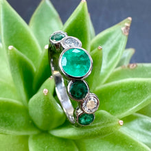 Load image into Gallery viewer, 9ct White Gold Emerald &amp; Diamond Staggered Bubble Ring
