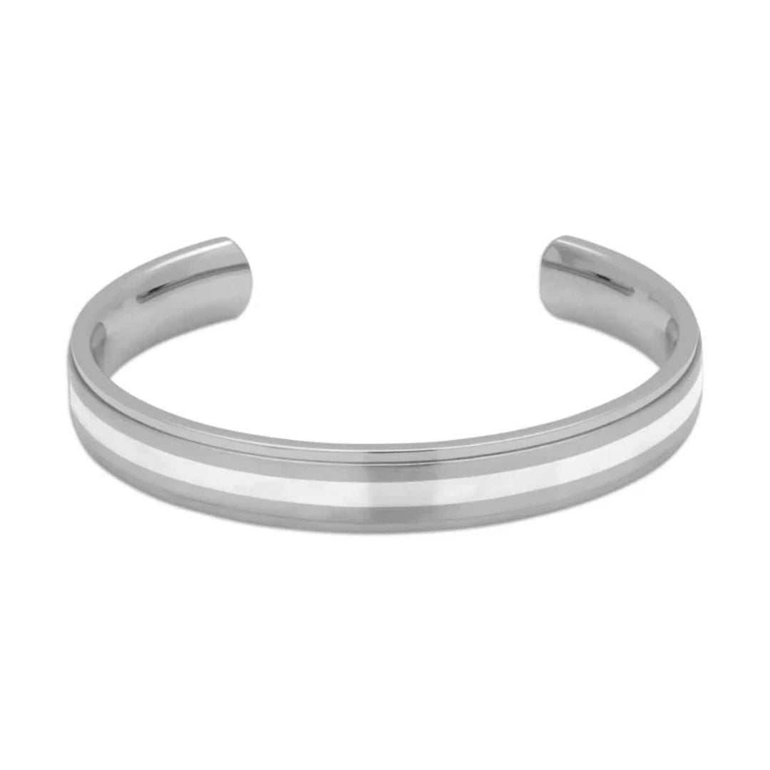 Stainless Steel Bangle with Silver Inlay