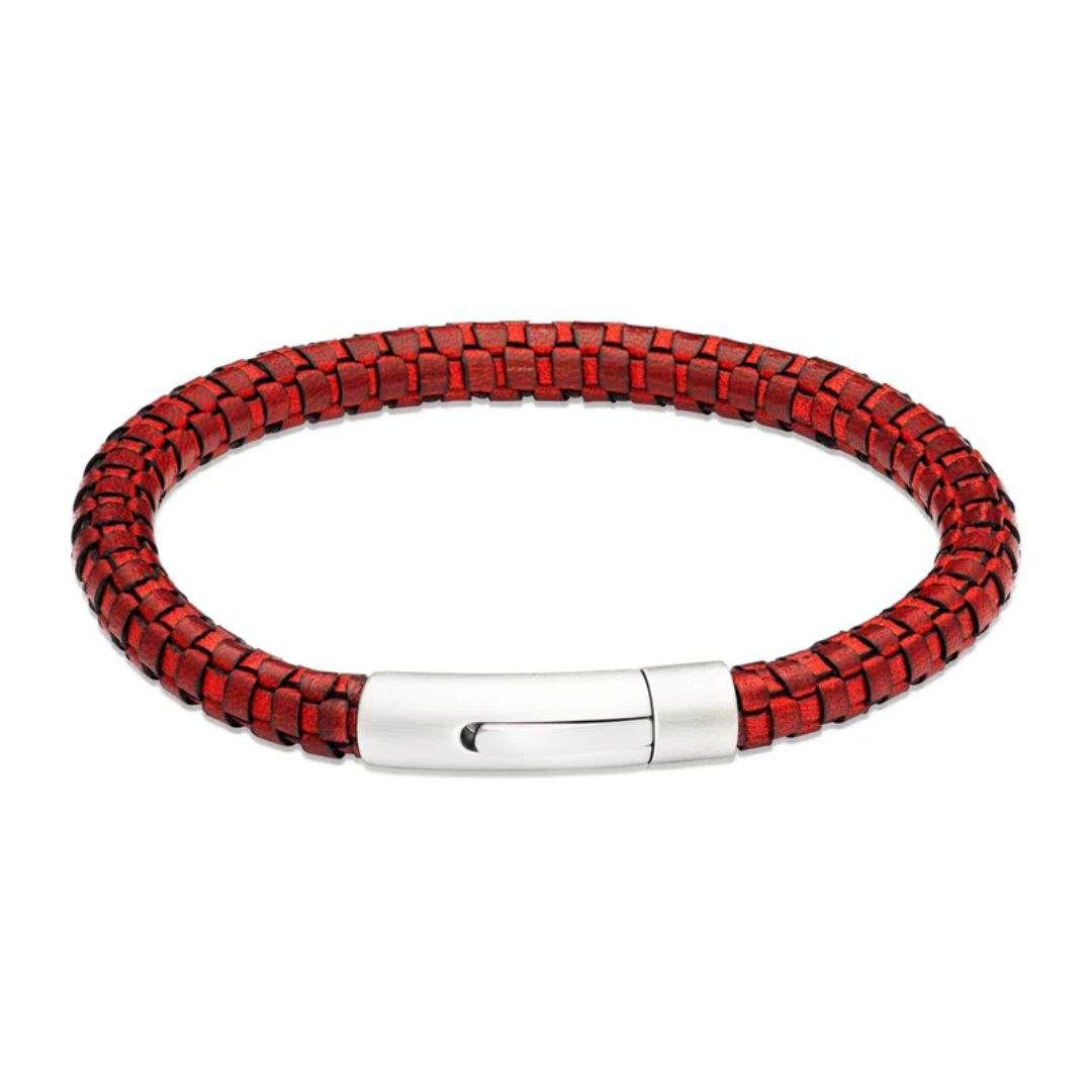 Stainless Steel Antique Red Leather Men's Bracelet
