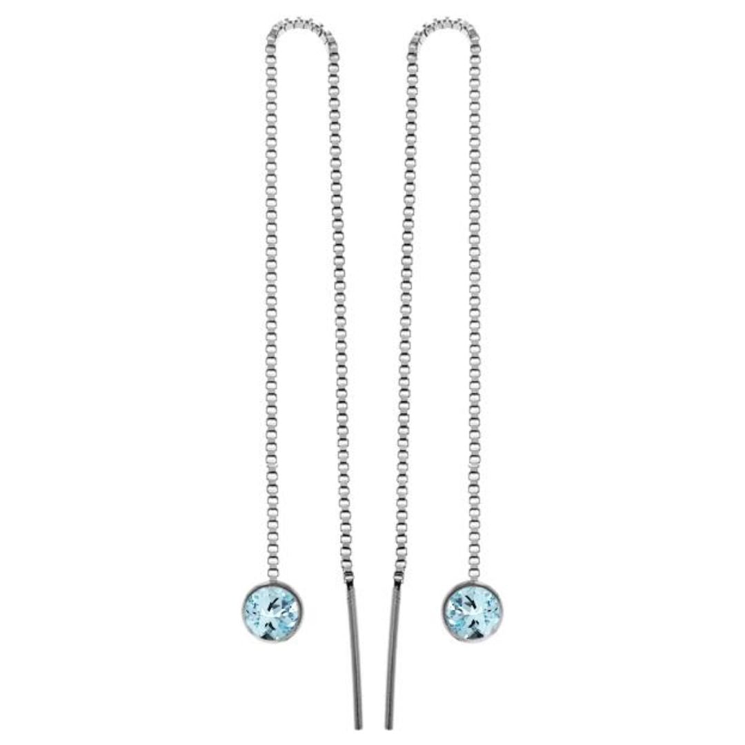 Sterling Silver Blue Topaz Pull Through Earrings