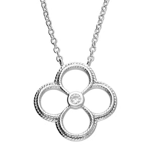 Sterling Silver Cubic Zirconia Quatrefoil Necklace