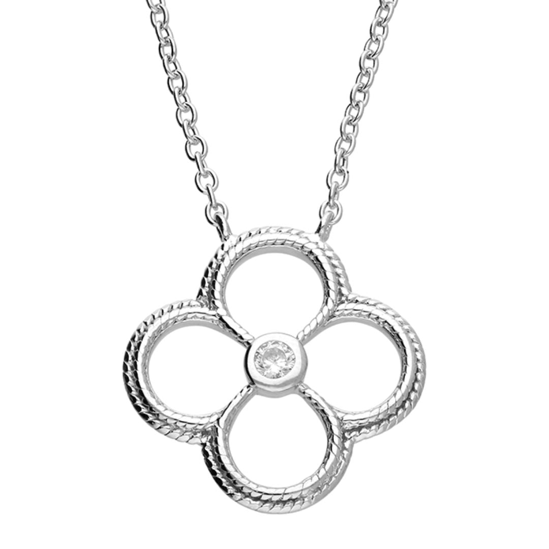 Sterling Silver Cubic Zirconia Quatrefoil Necklace