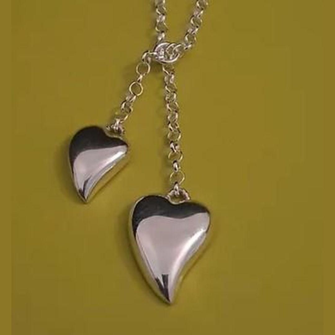 Chris Lewis Polished Pebble Double Heart Pendant