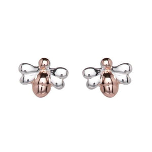 Sterling Silver Bee Studs with Rose Gold Plating