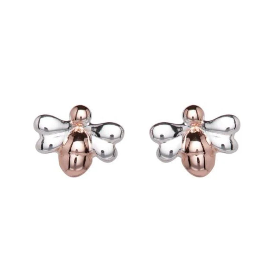 Sterling Silver Bee Studs with Rose Gold Plating