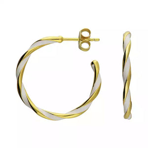 Gold Plated White Enamel Hoops