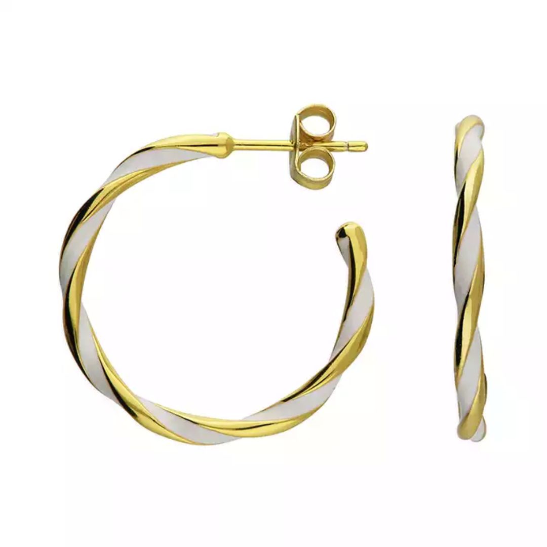Gold Plated White Enamel Hoops