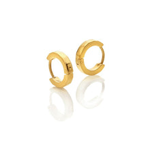 Load image into Gallery viewer, Ava &amp; Sky Stainless Steel Gold Plated Diamond Cut Huggies
