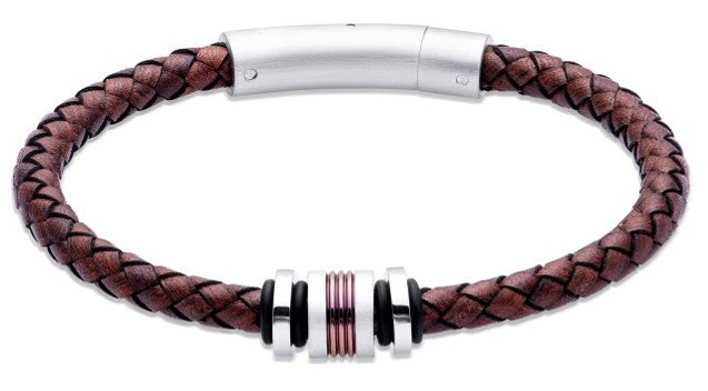 Staineless Steel Antique Brown leather Bracelet