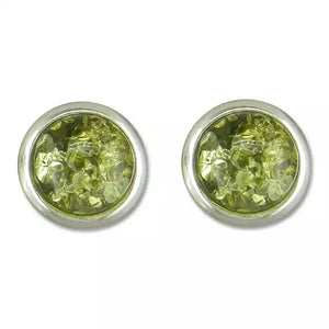 Sterling Silver Green Amber Stud Earrings