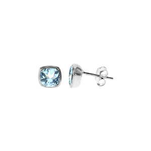 Silver Cushion Shaped Blue Topaz Studs