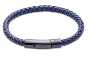 Stainless Steel Navy Blue  Leather Bracelet