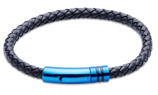 Stainless Steel Navy Blue Leather Bracelet