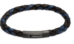 Stainless Steel Black/Navy Leather Bracelet