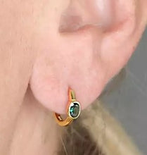 Load image into Gallery viewer, Sterling Silver Gold Plated Huggie Hoop with Green CZ Stone
