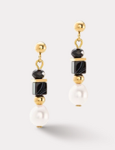 Load image into Gallery viewer, Coeur De Lion -  Pearls &amp; Onyx Earrings Gold
