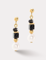 Coeur De Lion -  Pearls & Onyx Earrings Gold