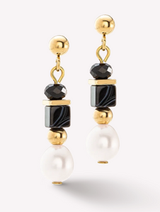 Coeur De Lion -  Pearls & Onyx Earrings Gold