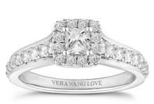 Load image into Gallery viewer, Preloved Vera Wang 18ct White Gold Princess Cut Halo Diamond Ring
